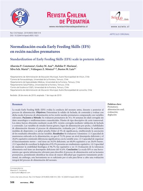 Pdf Standardization Of Early Feeding Skills Efs Scale In Preterm