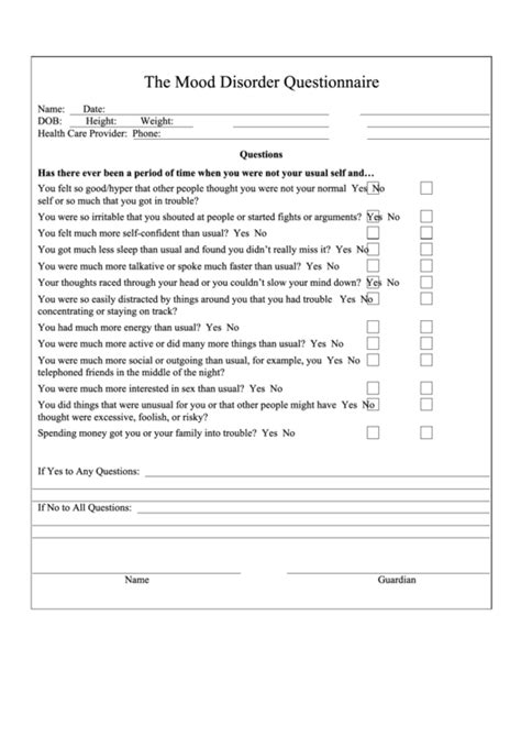 Mood Disorder Questionnaire Printable