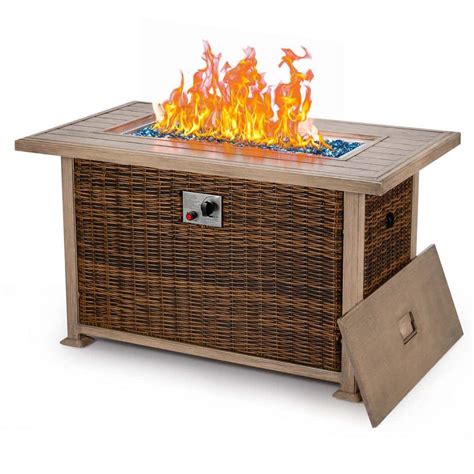 Zeus Ruta In Brown Rectangle Propane Fire Picnic Tables