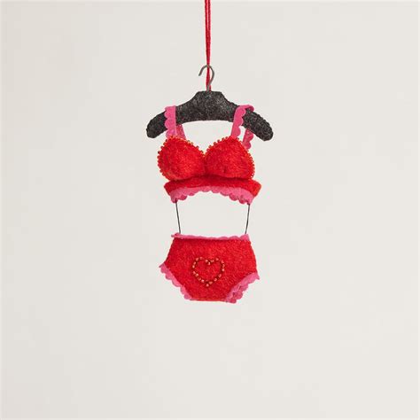 Red Heart Lingerie Set Ornament Hand Felted Underwear Set Handmade