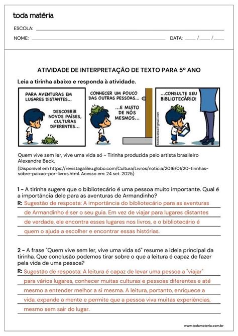Interpretação 5 Ano - Atividades de interpretação de texto para 5º ano (para imprimir) - Toda ...