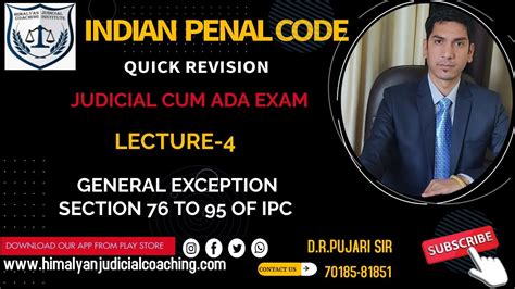 Lecture 4 General Exception Sec 76 To 95 Ipc Indian Penal Code Quick Revision Dr