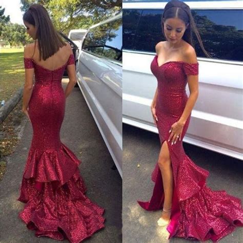 Sexy Red Sequin Mermaid Side Slit Prom Dresses New Arrival Cheap Prom Sofiebridal