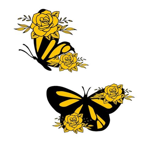 Una Mariposa Y Flores Sobre Un Fondo Blanco Vector Premium