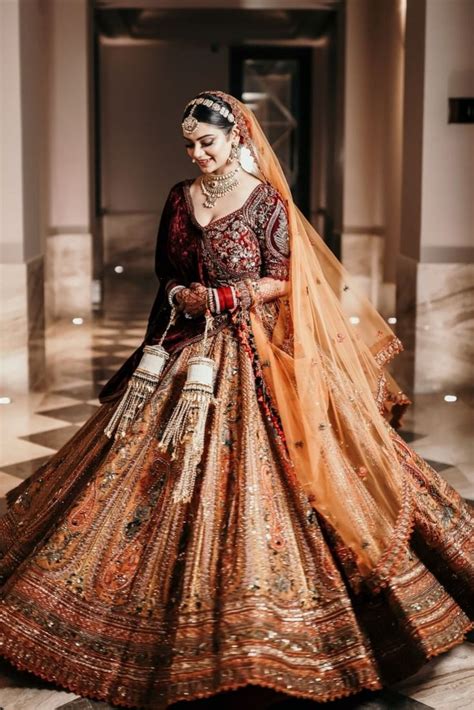 Golden And Maroon Bridal Lehenga