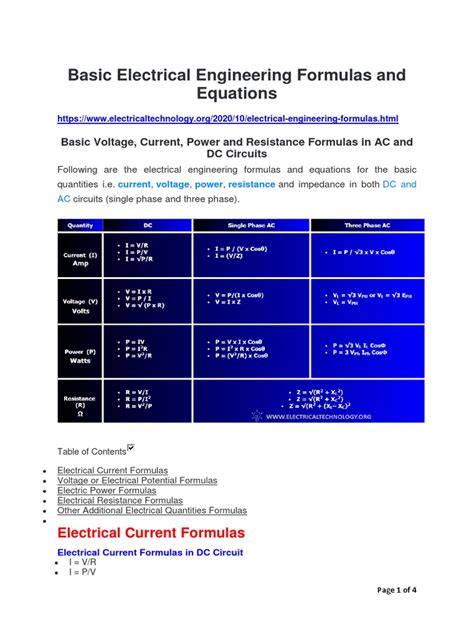 Basic Electrical Engineering Formulas And Equations Download Free Pdf