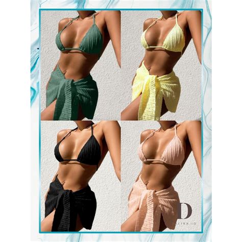 Jual Bikini Pcs Beachwear Baju Renang Three Piece Slim Suspender Tali Halter Simple Adjustable