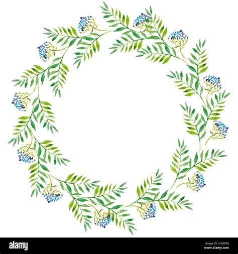 guirnalda de ramas de flores azules y hojas verdes ilustración de