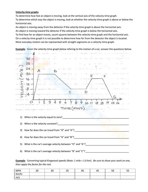 Free Velocity-time Graph Worksheet with Answers PDF