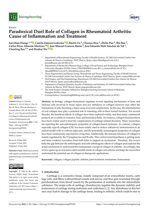 Pdf Paradoxical Duel Role Of Collagen In Rheumatoid Arthritis Cause