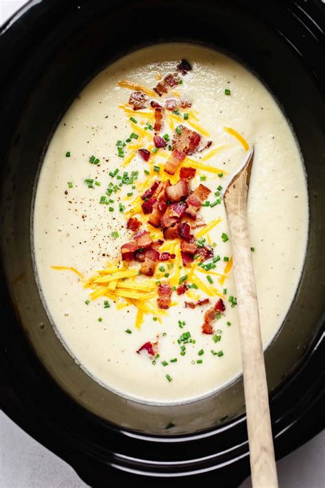 Slow Cooker Cauliflower Soup (Cheesy + Creamy)