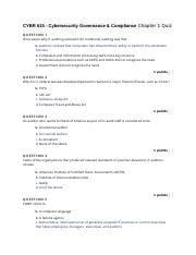 CYBR 615 Chapter 1 Quiz Docx CYBR 615 Cybersecurity Governance