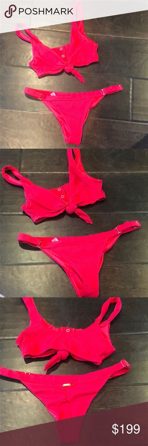 Beach Bunny Rib Tide Knot Bikini In Red Sz Small Beach Bunny Bikinis