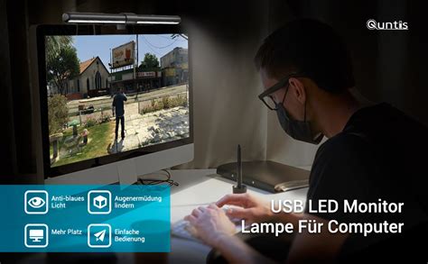 Quntis Led Lampa F R Datorsk Rm Med Usb Uttag Touch Kontroll Anti