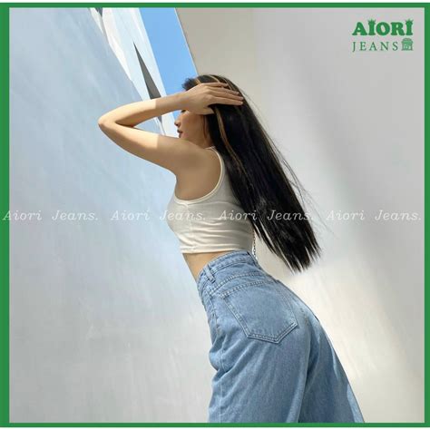 Quần Jeans Nữ Quần Bò Nữ Aiori Ống Rộng Cạp Cao Trơn Kiểu Bò Suông Phong Cách Thời Trang Hàn