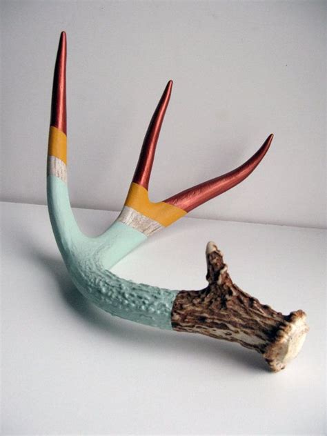 Copper Yellow And Seafoam Striped Painted Antler Large Antler Art