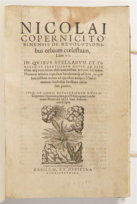 Nicholas Copernicus 1473 1543 De Revolutionibus Orbium Coelestium Lot 2 Evening