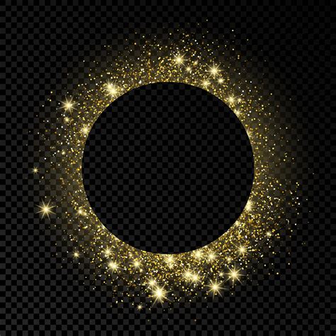 Golden Circle Frame With Glitter Sparkles And Flares On Dark