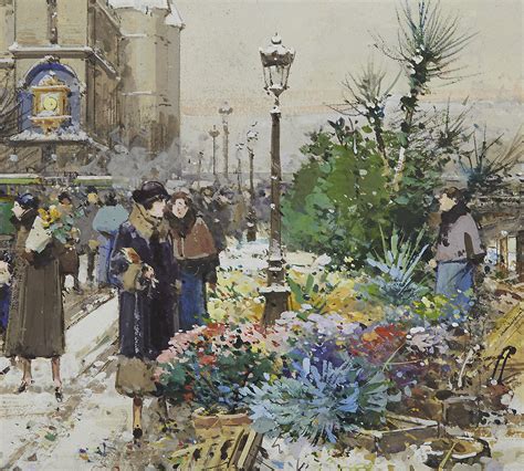 Le Marche Aux Fleurs Quai De L Horloge Hiver Eugene Galien Laloue