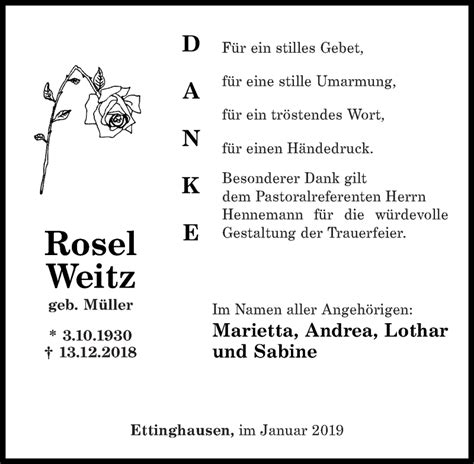 Traueranzeigen Von Rosel Weitz Rz Trauer De