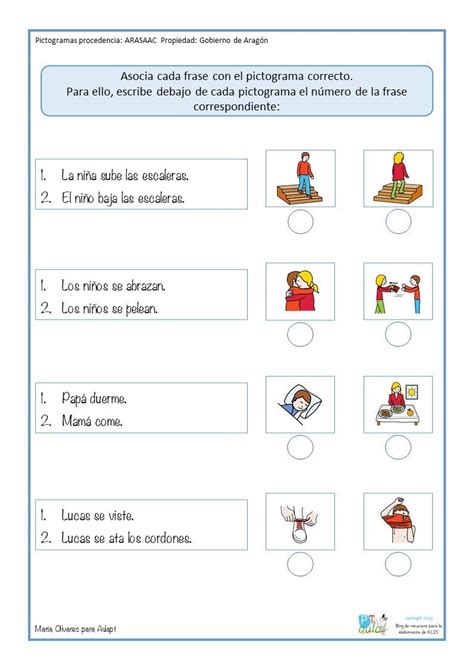 Asociación frase pictograma Lectura de comprensión Lectura y