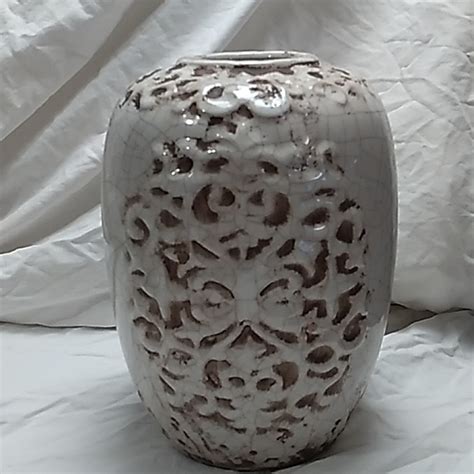 Kirklands Accents 4 X 9 Inches Kirklands Vase Jar Cream Ornate W