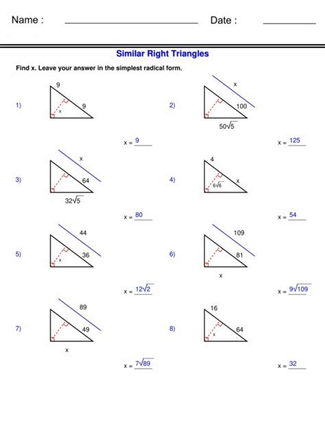 Similar Right Triangles Worksheets Similarity Worksheets Made By