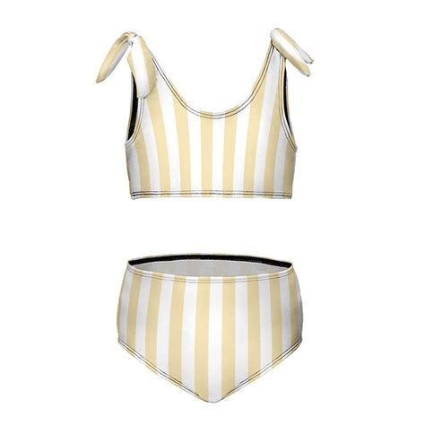Aesthetic Light Ivory And White Vertical Girl S Piece Bikini Set Beach Sport Swimsuit Swimwear