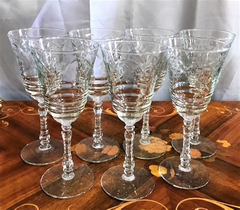 Collectible Glass Etched Floral Glasses Vintage Libbey Rock Sharpe