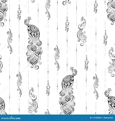 Seamless Pattern With Abstract Peacocks Stock Illustration