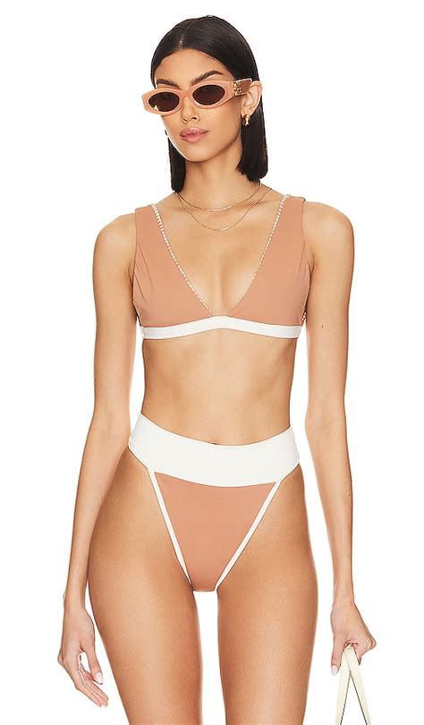 Kya Abbey Reversible Bikini Top In Bronze Gingham Bronze Revolve