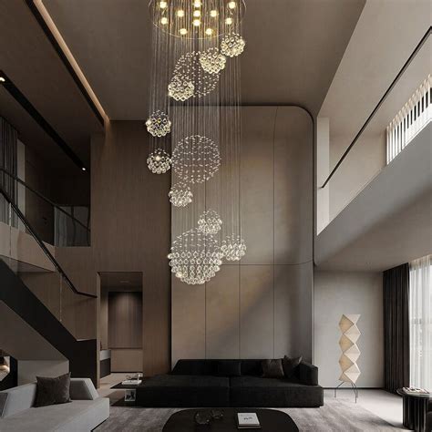 32 in. Modern Crystal Chandelier Chrome 2 Story Foyer Lighting 13-Light ...