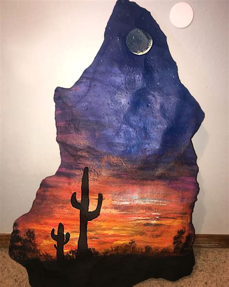 Desert Sunset Rock Painting Rock Painting Art Western Paintings