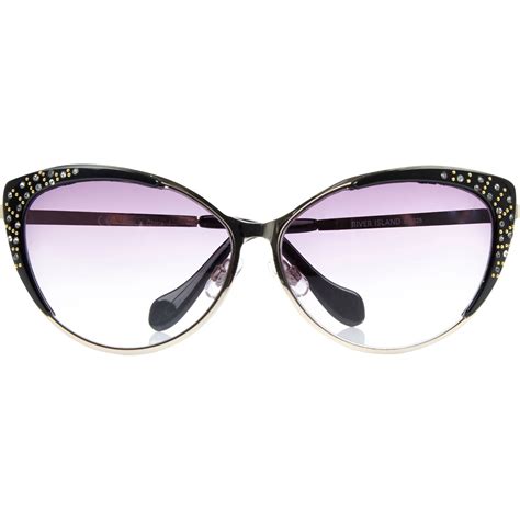 River Island Black Rhinestone Cat Eye Sunglasses In Black Lyst