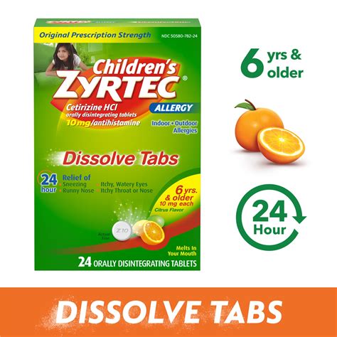 Zyrtec Kids 24 Hr Allergy Relief Cetirizine Hydrochloride Dissolve