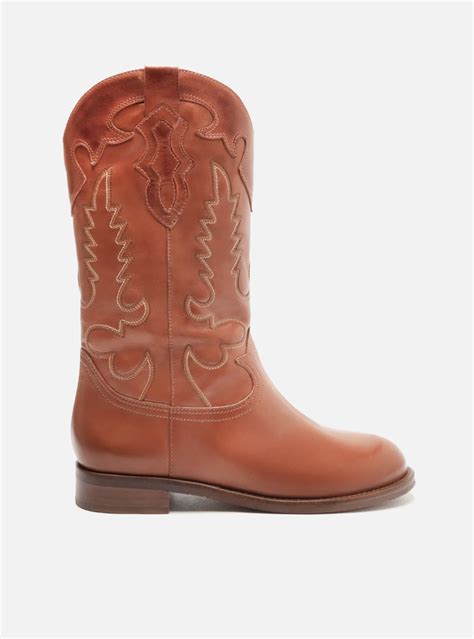 Bota Preta Couro Cano Longo Bordado Western Marrom Ditton