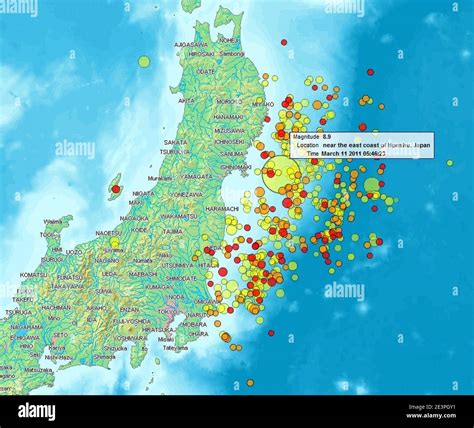 Map Of Sendai Earthquake 2011 Stock Photo Alamy