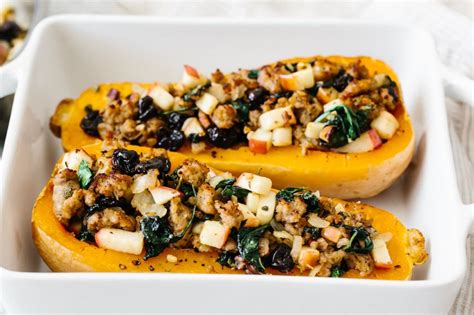 What S For Dinner Easy Apple Sausage Stuffed Butternut Squash Abc News