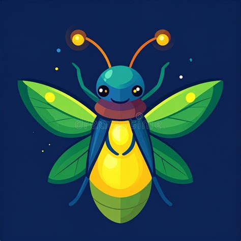 cute glowing cartoon firefly character illustration stock illustration