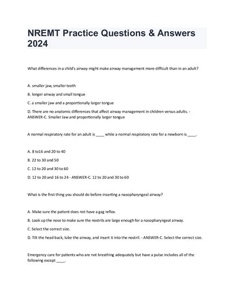 NREMT Practice Questions Answers 2024 DocMerit