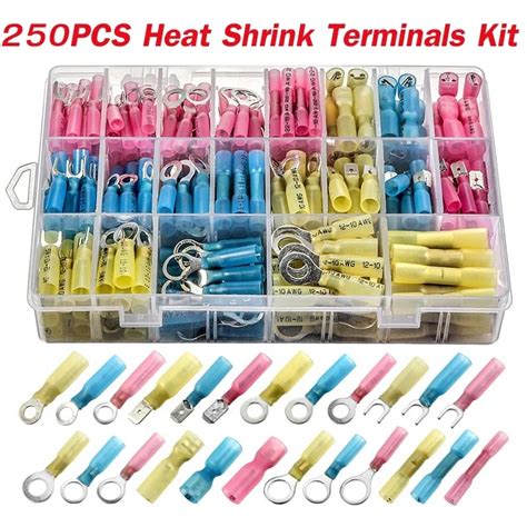 250pcs Assortment Seal Heat Shrink Cable Wire Butt Connectors