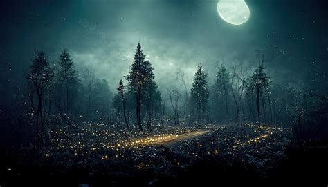 Premium Photo | Landscape of a night forest with dark trees and a road ...