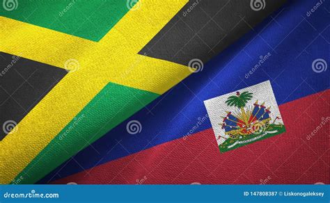 Jamaica And Haiti Two Flags Textile Cloth Fabric Texture Stock