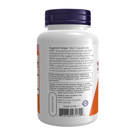 Now Supplements Glucosamine And Chondroitin With Msm 90 Veggie Capsules