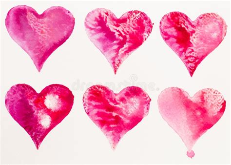 Watercolor Painted Pink Heart On The White Watercolor Paper Stock