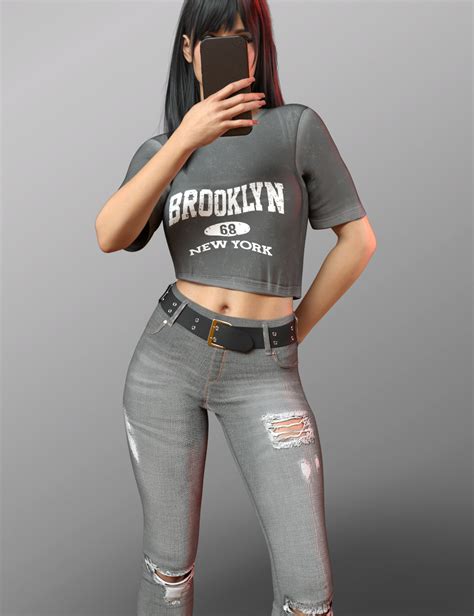 DForce X Fashion Washed Casual Outfit For Genesis 9 Daz 3D