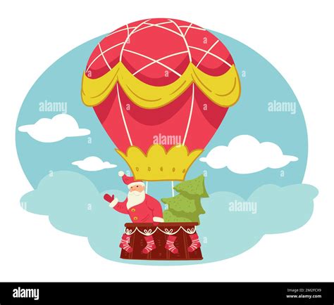 Christmas Characters In Vintage Hot Air Balloon Stock Vector Image