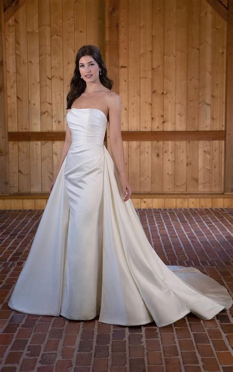 Strapless Satin Fit And Flare Wedding Dress With Detachable Overskirt