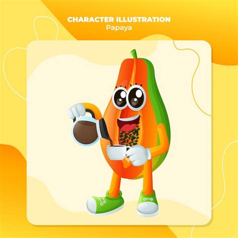 El Lindo Personaje De La Papaya Vertiendo Caf Vector Premium