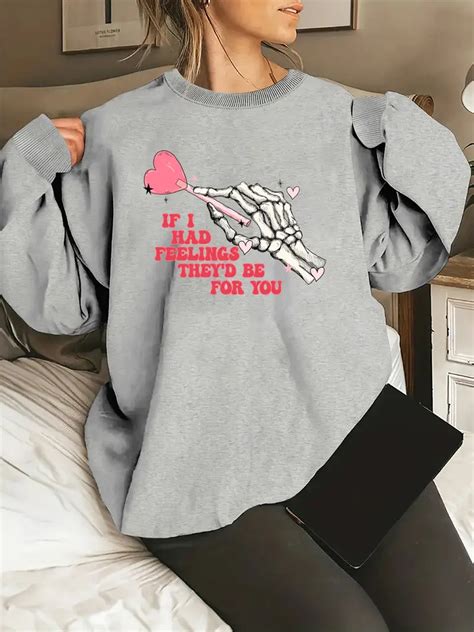 Skeleton Hand Letter Print Sweatshirt Plus Size Casual Long Temu Canada